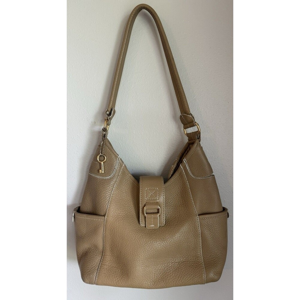 VTG Fossil Camel Pebbled Leather Purse Satchel Shoulder Bag 75082 Key READ